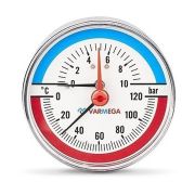 Термоманометр VARMEGA аксиальный 80 мм, 10 бар, 120гр.С, 1/2