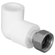 Угольник TEBO бел. PP-R 90 град. с накидной гайкой 20х3/4
